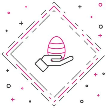 Line Human hand and easter egg icon isolated on white background. Happy Easter 스톡 일러스트