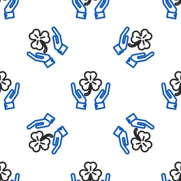 Line Human hands holding four leaf clover icon isolated seamless pattern on Stock Illustration