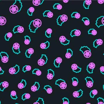 Line Human head with flower inside icon isolated seamless pattern on black Stock Illustration