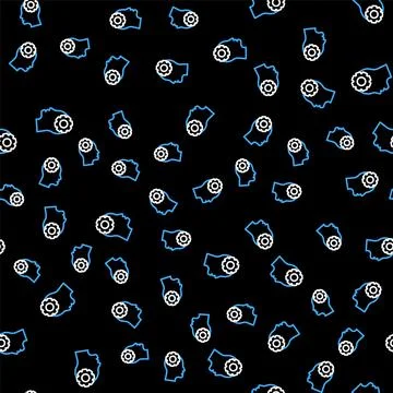 Line Human head with gear inside icon isolated seamless pattern on black イラスト素材