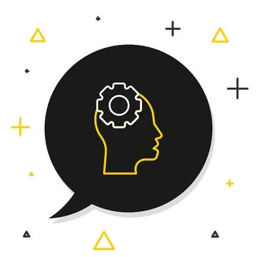 Line Human head with gear inside icon isolated on white background. Artific.. Stock Illustration