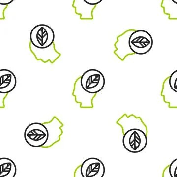 Line Human head with leaf inside icon isolated seamless pattern on white Stock Illustration