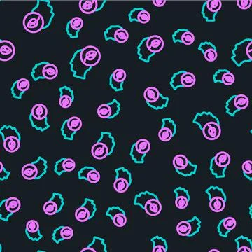 Line Human head with leaf inside icon isolated seamless pattern on black back 스톡 일러스트