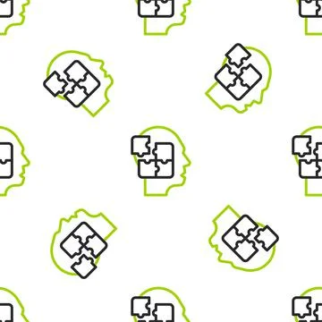 Line Human head puzzles strategy icon isolated seamless pattern on white Illustrazione stock