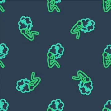 Line Human head with question mark icon isolated seamless pattern on blue 스톡 일러스트