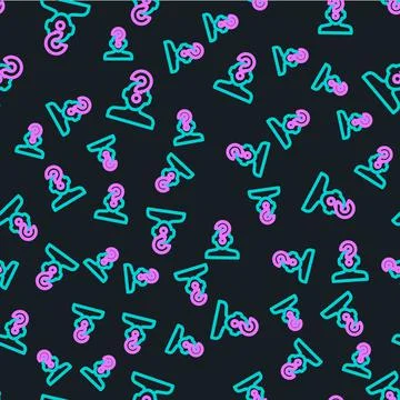 Line Human head with question mark icon isolated seamless pattern on black Stock Illustration