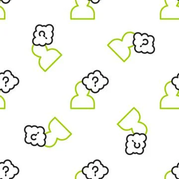 Line Human head with question mark icon isolated seamless pattern on white Stock Illustration