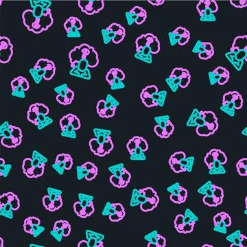 Line Human head with question mark icon isolated seamless pattern on black .. Stock Illustration