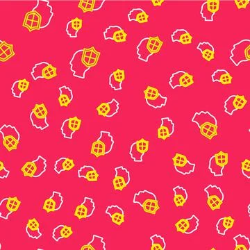 Line Human head with shield icon isolated seamless pattern on red background 스톡 일러스트