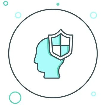 Line Human head with shield icon isolated on white background. Colorful out.. Stock Illustration