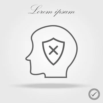 Line human head silhouette and Shield with x sign. Flat style for graphic a.. Illustrazione stock