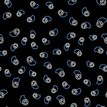 Line Human head with tooth icon isolated seamless pattern on black background Stock Illustration