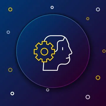 Line Humanoid robot icon isolated on blue background. Artificial intelligence Stock Illustration