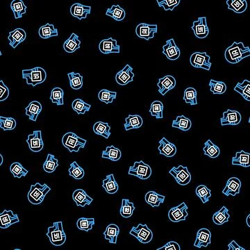 Line Humanoid robot icon isolated seamless pattern on black background Stock Illustration