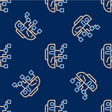 Line Humanoid robot icon isolated seamless pattern on blue background Illustrazione stock