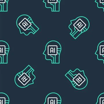 Line Humanoid robot icon isolated seamless pattern on black background Stock Illustration