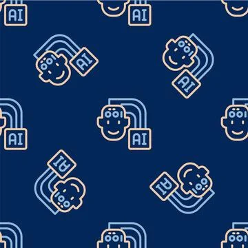Line Humanoid robot icon isolated seamless pattern on blue background Stock Illustration