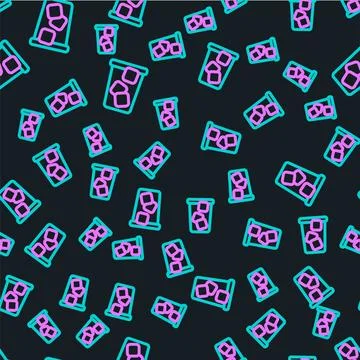 Line Ice tea icon isolated seamless pattern on black background. Iced tea 스톡 일러스트