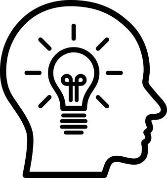 Line?? icon of bulb in the human head as a concept of idea or startup Stock Photos