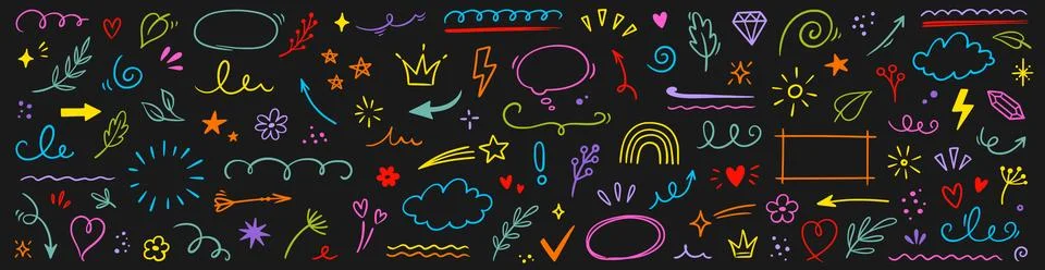 Line icon cute element set. Doodle line color icon decorative arrow, cloud Illustrazione stock