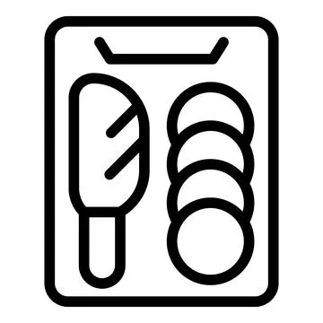 Line icon of cutlery set with bread and plates for restaurant menu or food .. Stock Illustration