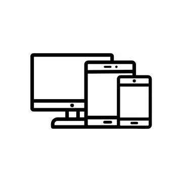 Line icon- devices. Pc icon , computer icon vector Stock Illustration