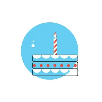 Line Icon with Flat Graphics Element of Birthday Cake Vector Ill Illustrazione stock