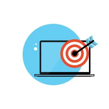 Line Icon with Flat Graphics Element of  Target and Laptop Compu Stock Illustration