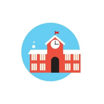 Line Icon with Flat Graphics Element of School Building I 스톡 일러스트