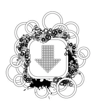 Line icon with gunge elements. Arrow in down direction. 스톡 일러스트