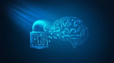 Line icon padlock of brain 3D illustration Stock Illustration