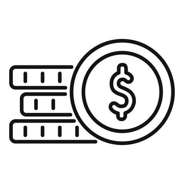 Line icon representing a stack of coins and a dollar coin suggesting wealth Stock Illustration