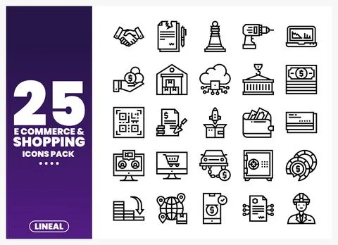 Line icon set of e-commerce and shopping concepts on a white background. Stock Illustration