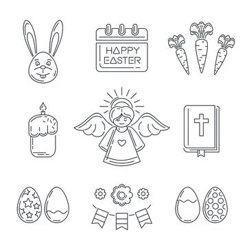 Line icon set for Easter. Vector illustration Stock Illustration