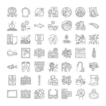 Line icon set exploring business, nature, and technology concepts Stock Illustration