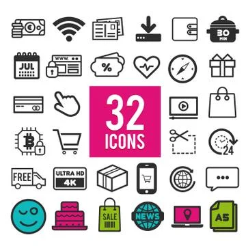 Line icon set for Web and Mobile on white background. Stock Illustration