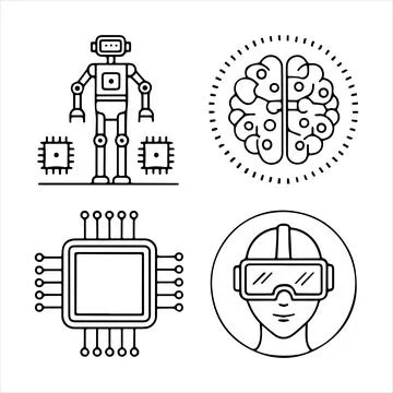Line icons of artificial intelligence Stock Illustration