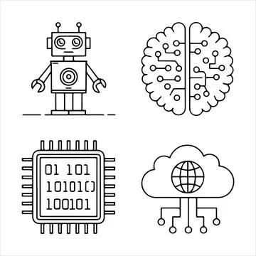 Line icons of artificial intelligence Stock Illustration