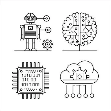 Line icons of artificial intelligence Stock Illustration