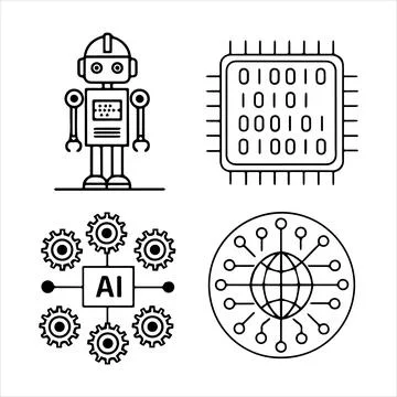 Line icons of artificial intelligence Stock Illustration