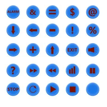 Line Icons on Circular Colored Buttons on Black Background. Stock Illustration