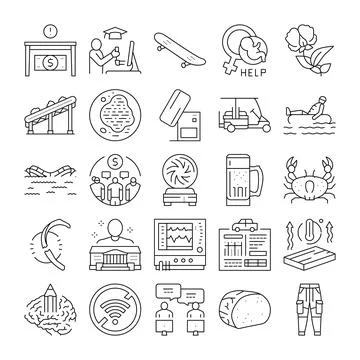 Line icons a collection of modern objects and elements Stock Illustration