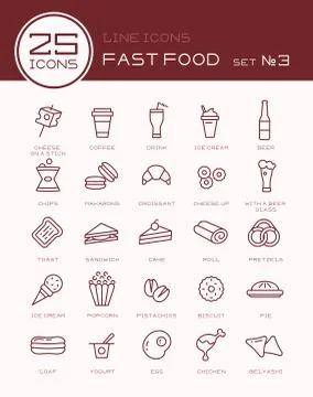 Line icons with fast food set Stock Illustration