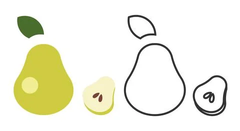 Line icons of pear fruit showcasing different styles and cuts Stock Illustration