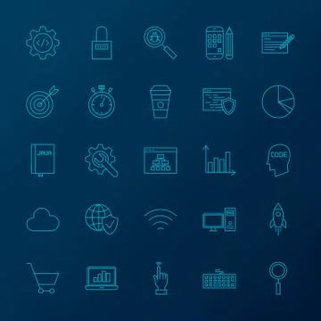 Line Icons Program Coding 스톡 일러스트