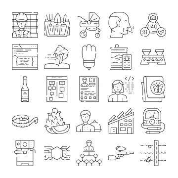 Line icons projecting diverse occupations, lifestyle, and technology concepts Stock Illustration