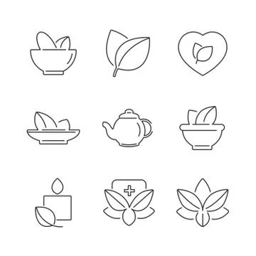 Line icons Set of Alternative Medicine, herb Icons Stock Illustration