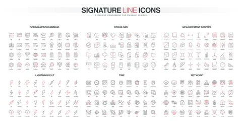 Line Icons Set Coding Download Network Time Stock-Illustration