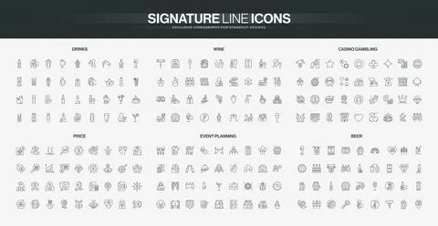 Line Icons Set Drinks Wine Casino Event Stock Illustration