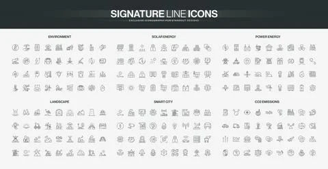 Line Icons Set for Environment and Energy Stock Illustration